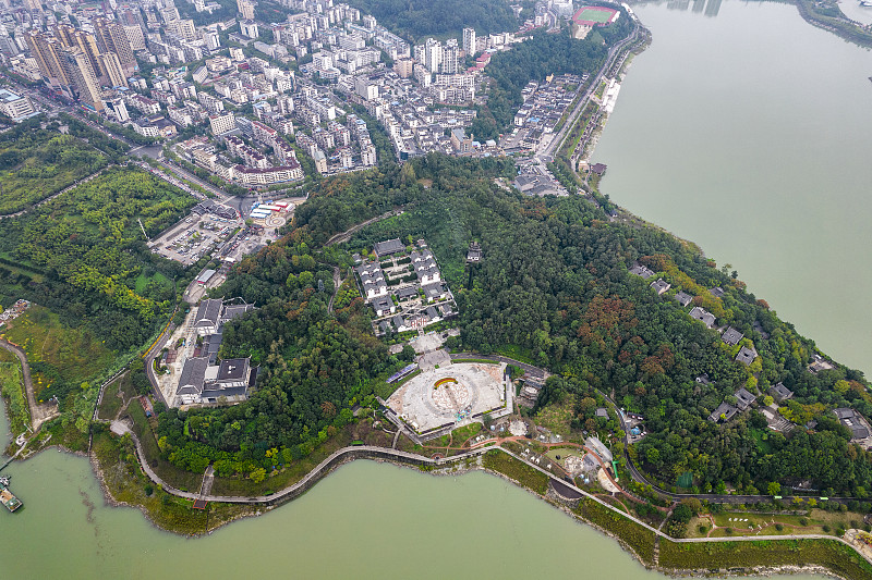 中国湖北省宜昌市秭归县屈原故里景区航拍图片下载