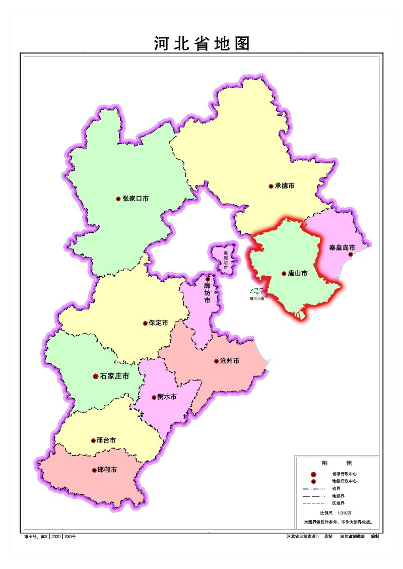 唐山区域位置图，唐山市在河北省什么位置